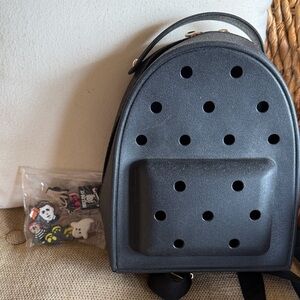 Mini Black Backpack with Jibbitz Holes plus 7 Jibbitz
